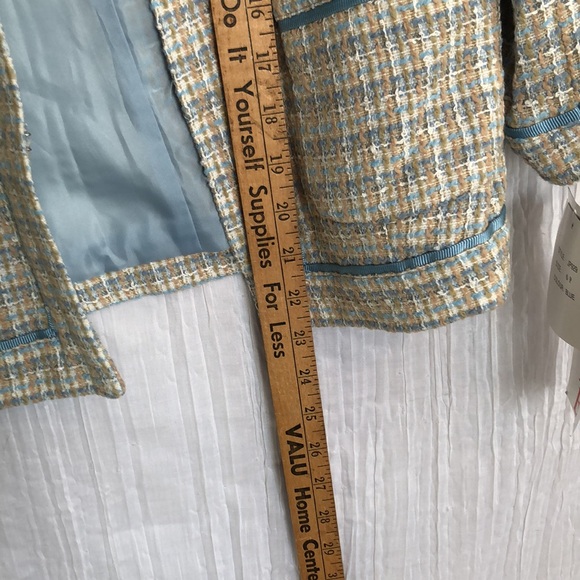 FOCUS 2000 sz 6P fitted blazer jacket pale blue & gray plaid business office NWT - Picture 11 of 11